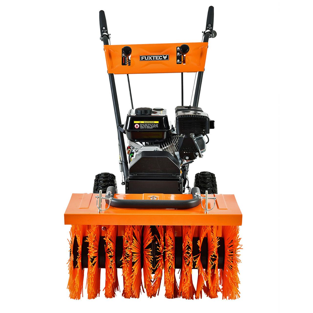 FUXTEC Benzin Kehrmaschine Set FX-KM196-SET3 mit Schneeschild und Kehrgutsammelbehälter