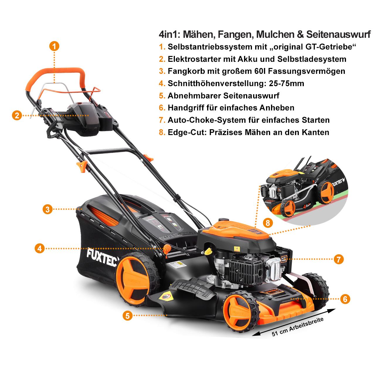 Benzin Rasenmäher E-Start  FX-RM5196eS mit zipgo®